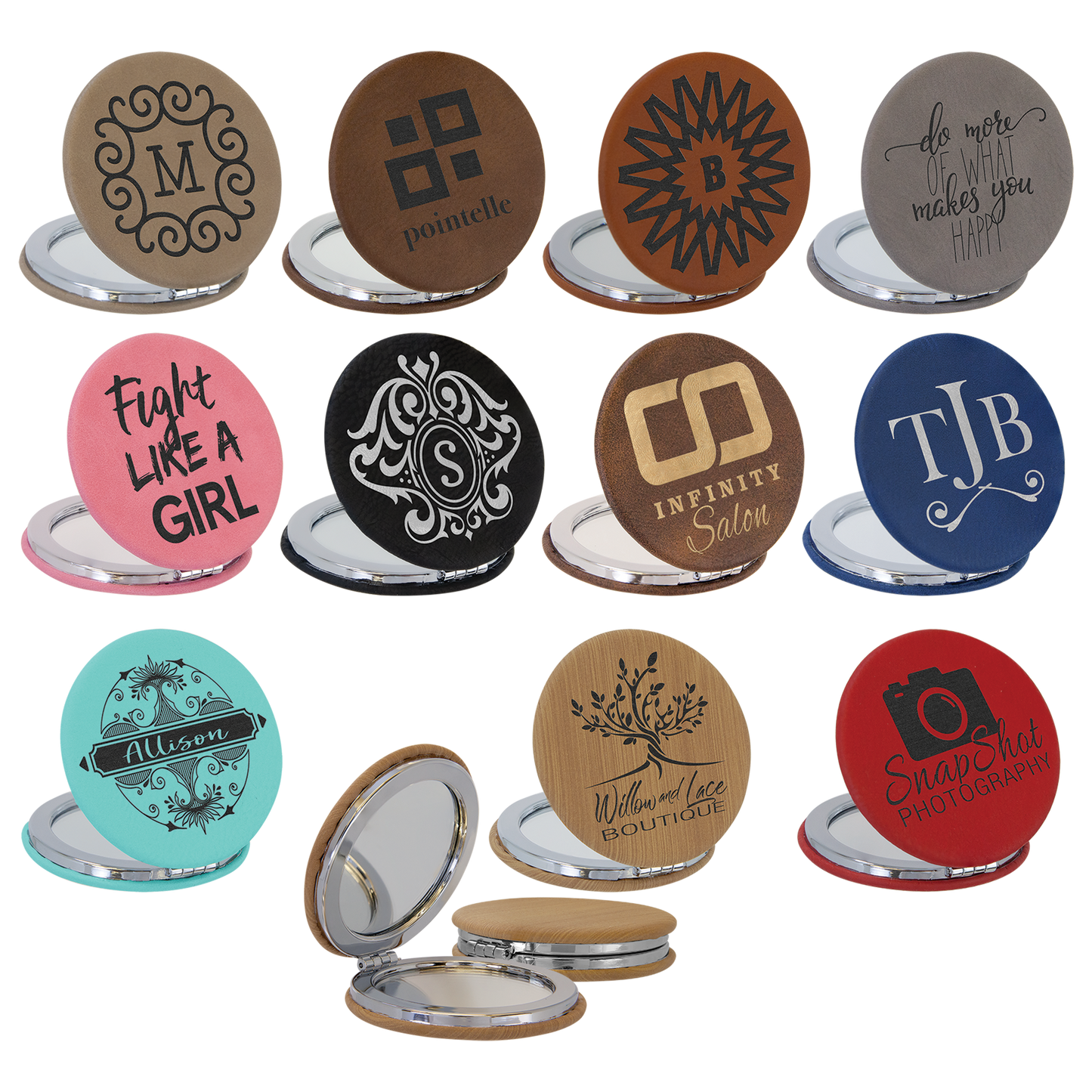 2 1/2" Laserable Leatherette Compact Mirror