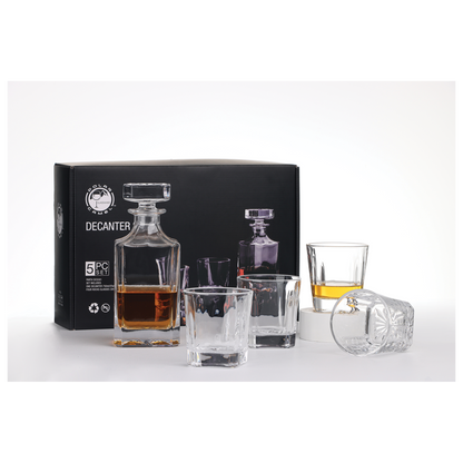 750ml Square Glass Decanter Set with Four 11 oz. Glasses