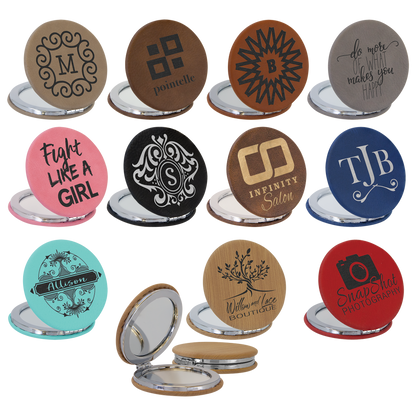 2 1/2" Laserable Leatherette Compact Mirror